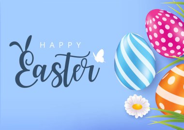 Renkli yumurtalarla Mutlu Paskalyalar, Vektör.