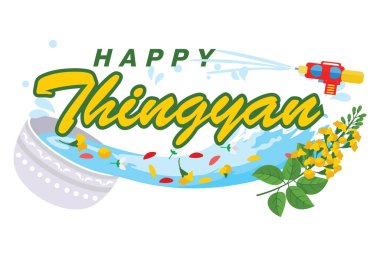 Thingyan, Birmanya Yeni Yıl Festivali, Burma 'da Su Festivali, Vektör İllüstrasyonu