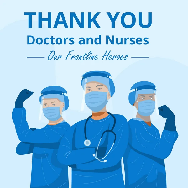 Héroes Primera Línea Ilustración Médicos Enfermeras Personajes Con Máscaras Vector — Vector de stock