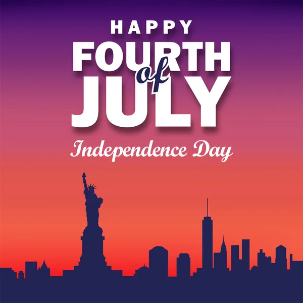 Temmuz Bağımsızlık Günü Nüz Kutlu Olsun Özgürlük Heykeli Silueti Siluetiyle — Stok Vektör