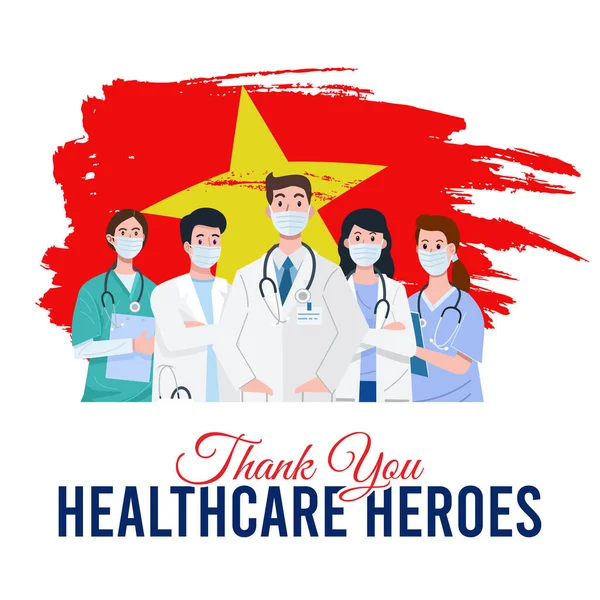 Ilustración Médicos Enfermeras Con Máscaras Faciales Con Bandera Vietnam Como — Vector de stock