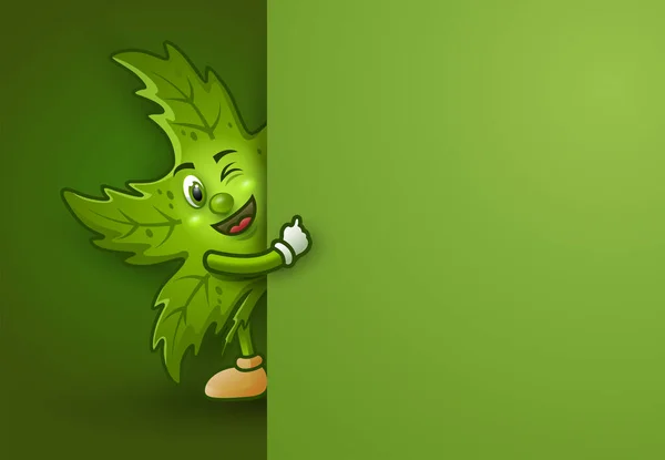 Linda Hoja Marihuana Dibujos Animados Con Letrero Grande — Vector de stock