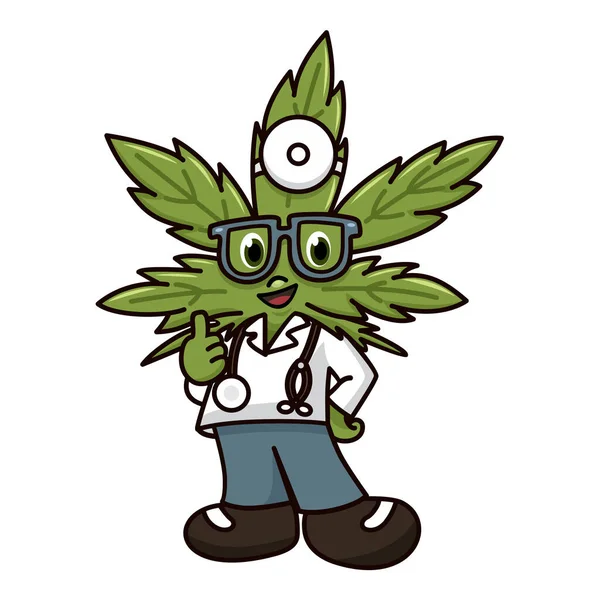 Cute Cartoon Cannabis Character Design Medical Suit — ストックベクタ