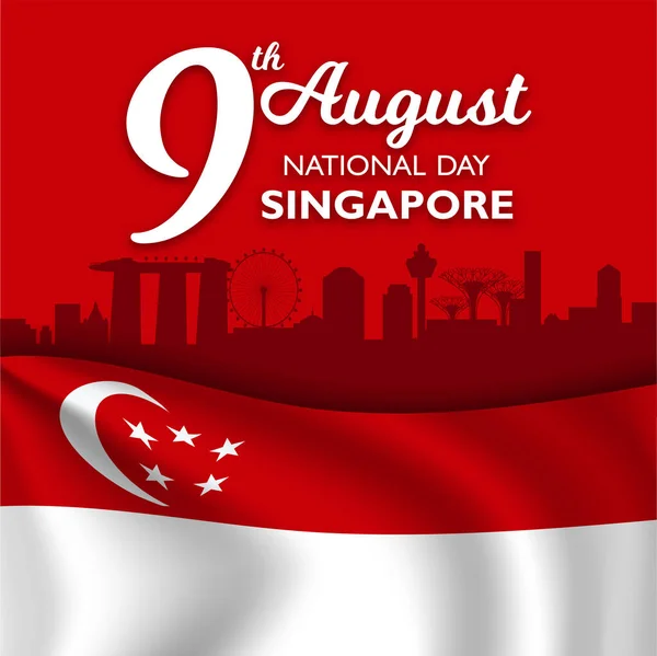 Singapore National Day Banner Singapore Flag Waving — ストックベクタ