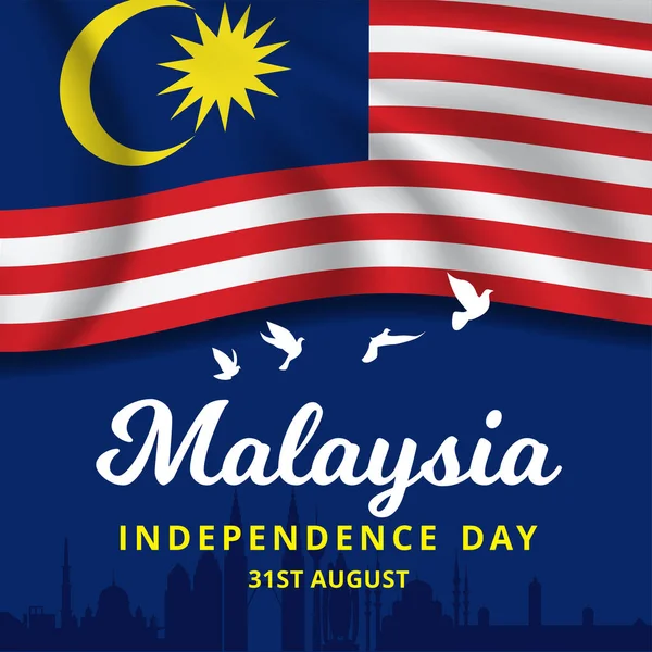 Hari Merdeka Malaysia Independence Day Waving Malaysia National Flag Banner — ストックベクタ