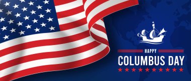 Amerikan bayrağı ve yelkenliyle Columbus gününüz kutlu olsun. Vektör