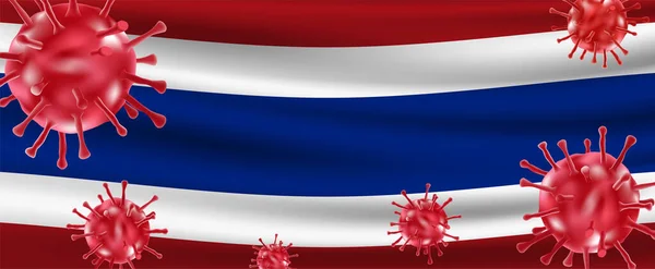 タイの国旗に浮かぶコビト19型ウイルスの流行 ベクトル — ストックベクタ