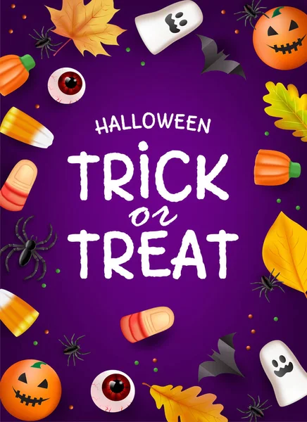 Cartaz Truque Tratar Vista Superior Halloween Doces Festa Fundo Com —  Vetores de Stock