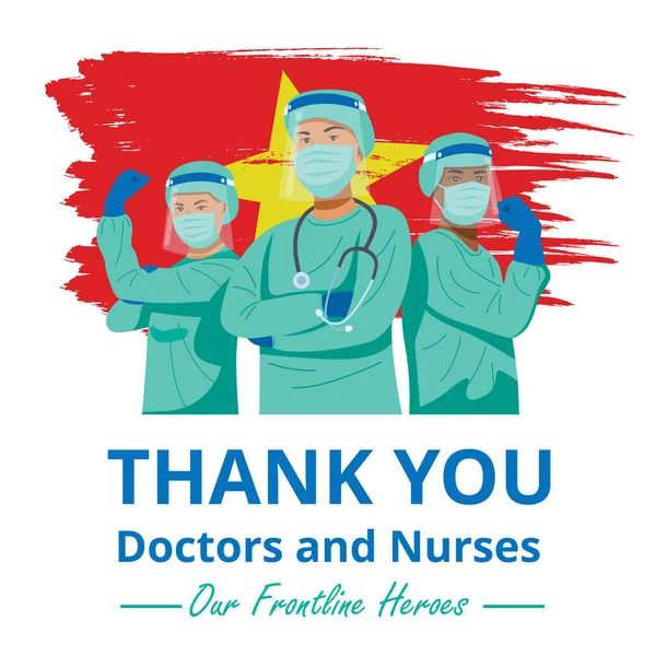 Frontline Heroes Ілюстрація Лікарів Медсестер Одягнені Маски Борються Проти Вірусу — стоковий вектор