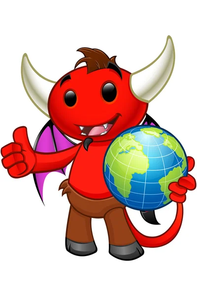 Devil Character - Holding A Globe — Stock Vector