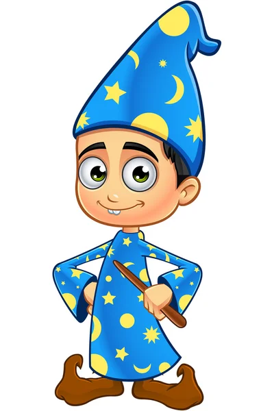 Boy Wizard In Blue — Stock Vector