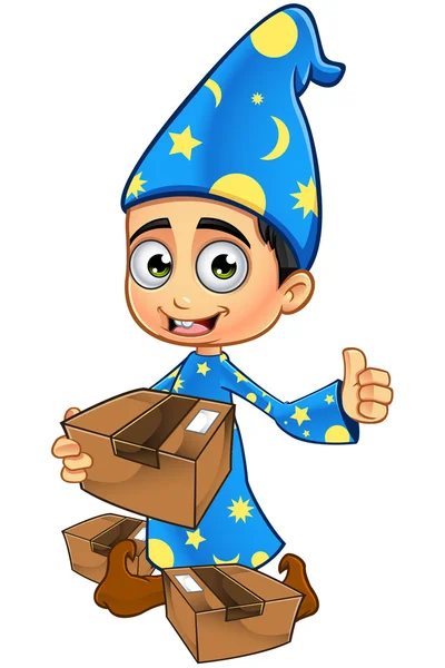 Boy Wizard In Blue — Stock Vector