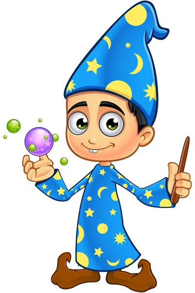Boy Wizard In Blue — Stock Vector