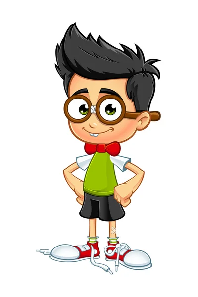 Geek Boy Personaje de dibujos animados — Vector de stock