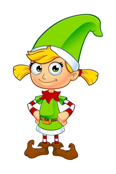 Κορίτσι χαρακτήρα Elf στο πράσινο — Διανυσματικό Αρχείο