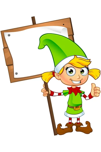 Girl Elf Character In Green — Stock Vector