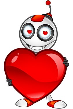 Kırmızı ve beyaz Robot - büyük kalp tutan