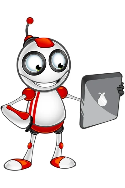 Robot rojo y blanco - Sosteniendo una tableta — Vector de stock