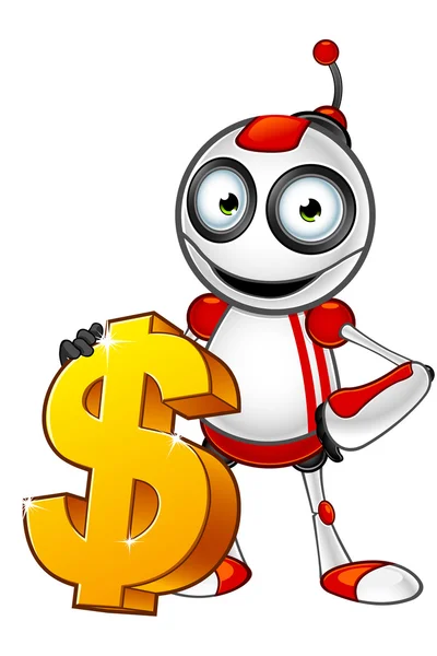 Red And White Robot - Holding Dollar Sign — Stock Vector