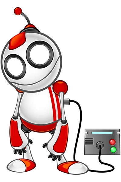 Red And White Robot - Recharging — Stock Vector