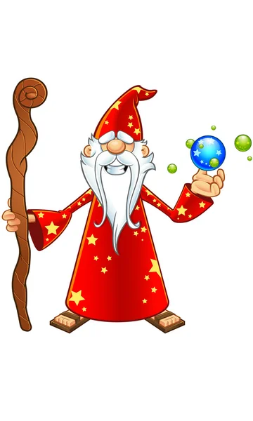 Red Old Wizard Character — Stock Vector