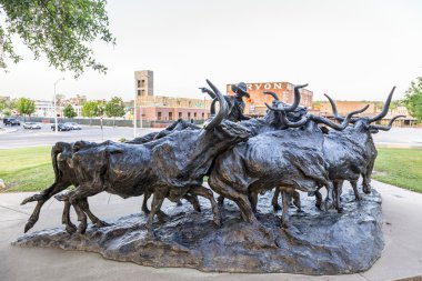 Longhorn cattle drive statue in Fort Worth, Tx, USA clipart