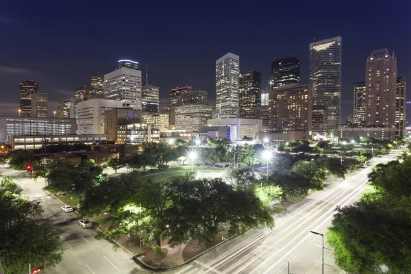 Houston Downtown 's nachts — Stockfoto