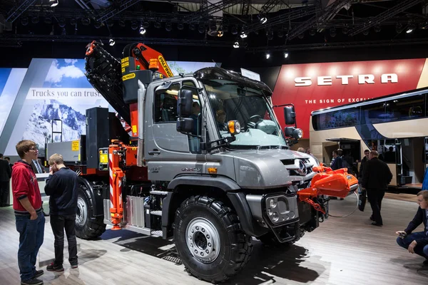 Mercedes Benz Unimog at the 65th IAA Commercial Vehicles 2014 in Hannover, Germany — Stock Photo, Image