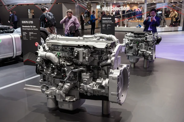 MAN truck diesel engine detail at the 65th IAA Commercial Vehicles 2014 in Hannover, Germany — Stock Photo, Image