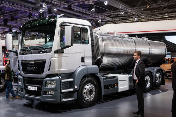 MAN truck TGS 26.400 cistern at the 65th IAA Commercial Vehicles fair 2014 in Hannover, Germany — Stock Photo, Image