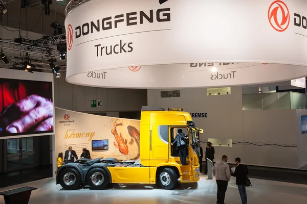 Chinese DONGFENG TRUCKS company stand at the 65th IAA Commercial Vehicles Fair 2014 in Hannover, Germany — Stock Photo, Image