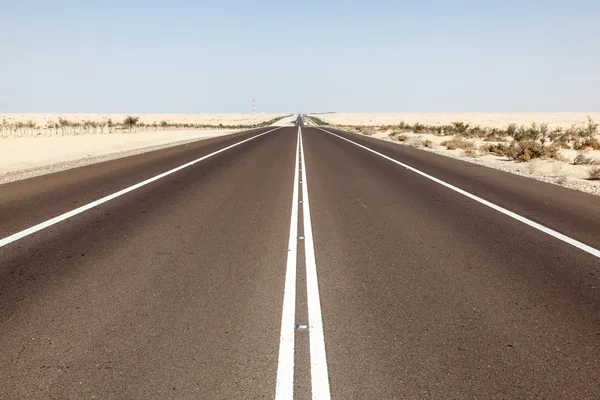 Έρημο αυτοκινητόδρομο στο Αμπού Ντάμπι, Ηνωμένα Αραβικά Εμιράτα — Φωτογραφία Αρχείου