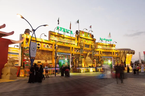 DUBAI, UAE - DEC 18: Africa Pavilion at the Global Village in Dubai. December 18, 2014 in Dubai, United Arab Emirates — Stock Photo, Image