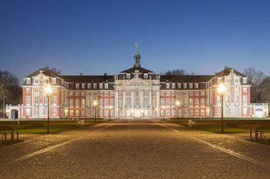 The Castle of Muenster illuminated at night. Munster, North Rhine-Westphalia, Germany clipart