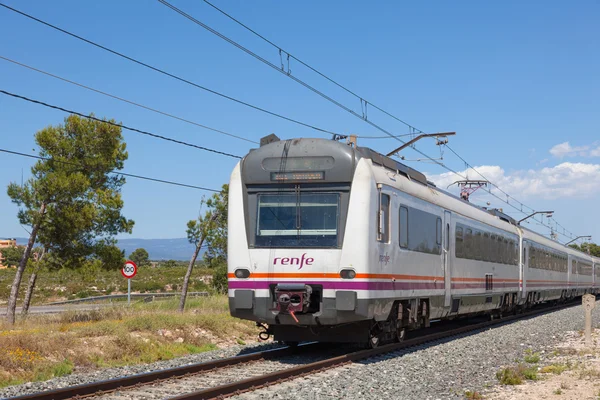 Passenger train passing by in Miami Platja, Spain — Stock Photo, Image