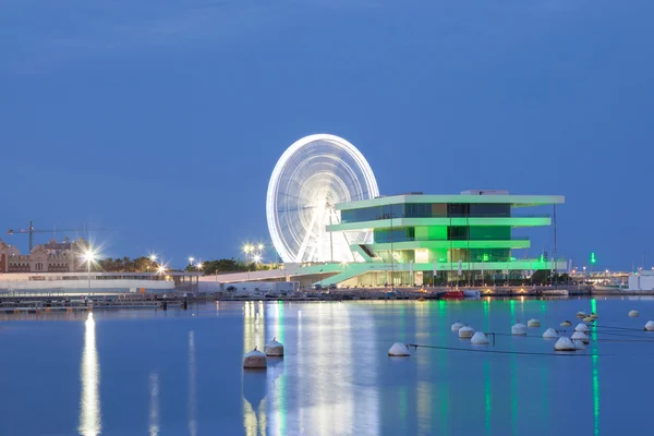 Ferris Wheel and Americas Cup building in Valencia — Stock Photo, Image