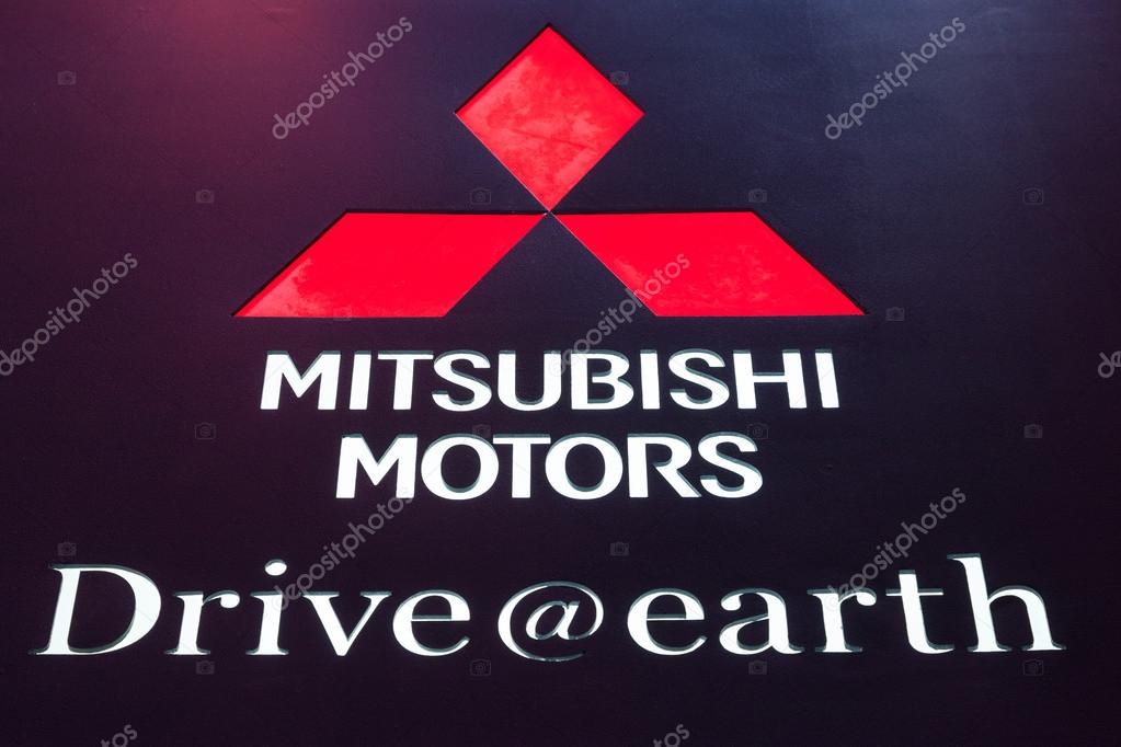 FRANKFURT, GERMANY - SEP 22: Mitsubishi Motors Company Logo and the new slogan Drive@earth at the IAA International Motor Show 2015. September 22, 2015 in Frankfurt Main, German
