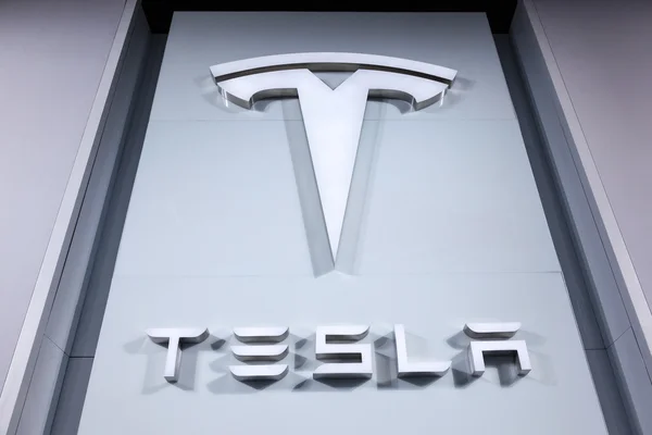 Tesla Company Logo at the IAA 2015 Εικόνα Αρχείου