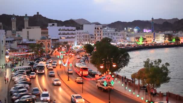 Старый город Muttrah ночью, Оман — стоковое видео