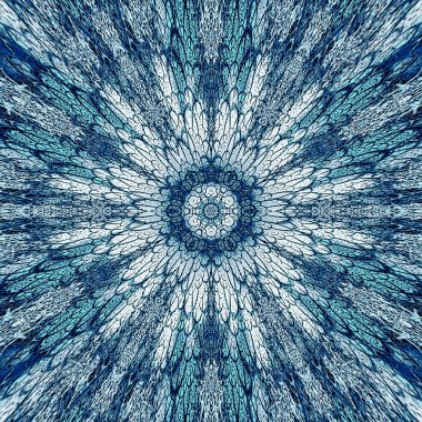 Mandala deseni. Suluboya Rus mavi etnik geçmişi. Suluboya çemberi.