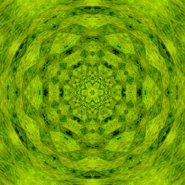 Parlak dairesel süs basit üçgenlerden oluşur. Stilize edilmiş etnik dürtü. Açık yeşil bahar renginde mandala