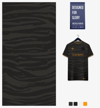 Kumaş desenli. Futbol forması, futbol takımı, bisiklet, e-spor, basketbol, spor üniforması, tişört modeli şablonu için siyah arkaplan deseni. Soyut spor geçmişi. Vektör İllüstrasyonu.