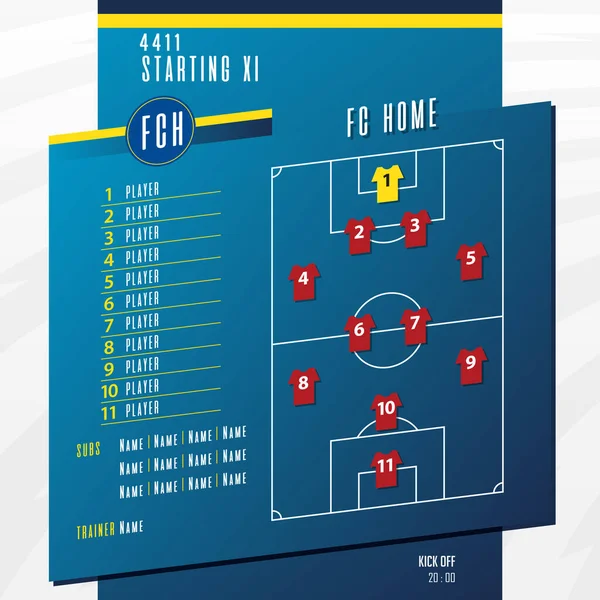 Fotbalové Nebo Fotbalové Utkání Lineups Formace Infographic Sada Umístění Fotbalisty — Stockový vektor