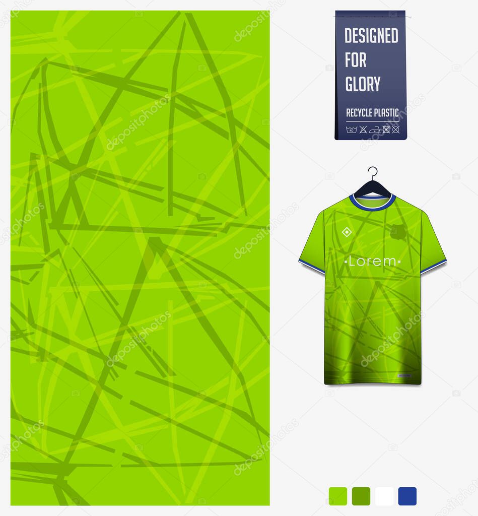 Fabric pattern design. Abstract pattern on green background for soccer jersey, football kit, bicycle, e-sport, basketball, sports uniform, t-shirt mockup template. Abstract sport background. Vector Illustration.