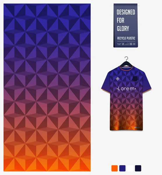 Stofpatroon Ontwerp Geometrische Patroon Blauw Oranje Verloop Achtergrond Voor Voetbal — Stockvector