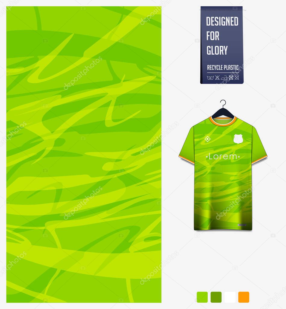 Fabric pattern design. Abstract pattern on green gradient background for soccer jersey, football kit, bicycle, e-sport, basketball, sports uniform, t-shirt mockup template. Abstract sport background. Vector Illustration.
