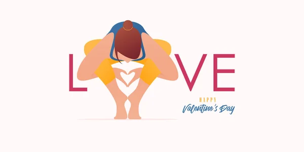 Mulheres Exercitando Pose Ioga Postura Asana Para Feliz Valentim Dia — Vetor de Stock