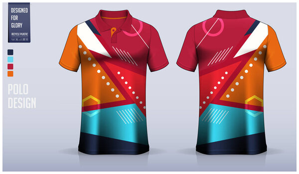 Дизайн шаблона рубашки поло для футбольной майки, футбольного комплекта, спортивной одежды. Спортивная форма спереди, вид сзади. Футболка макет с рисунком ткани. Векторная иллюстрация поло-макета