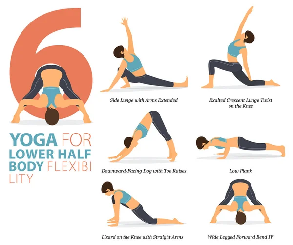 Infographic Yoga Poses Voor Workout Concept Van Lower Body Flexibiliteit — Stockvector
