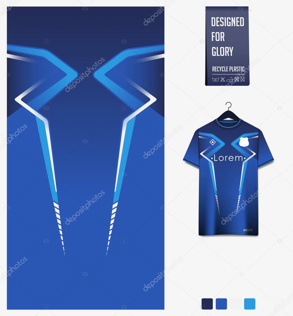 Fabric textile design for sport t-shirt, soccer jersey, football kit, e-sport gaming shirt, bicycle, basketball, racing, baseball or sport uniform. Sport abstract pattern for sublimation printing industry. Vector Illustration